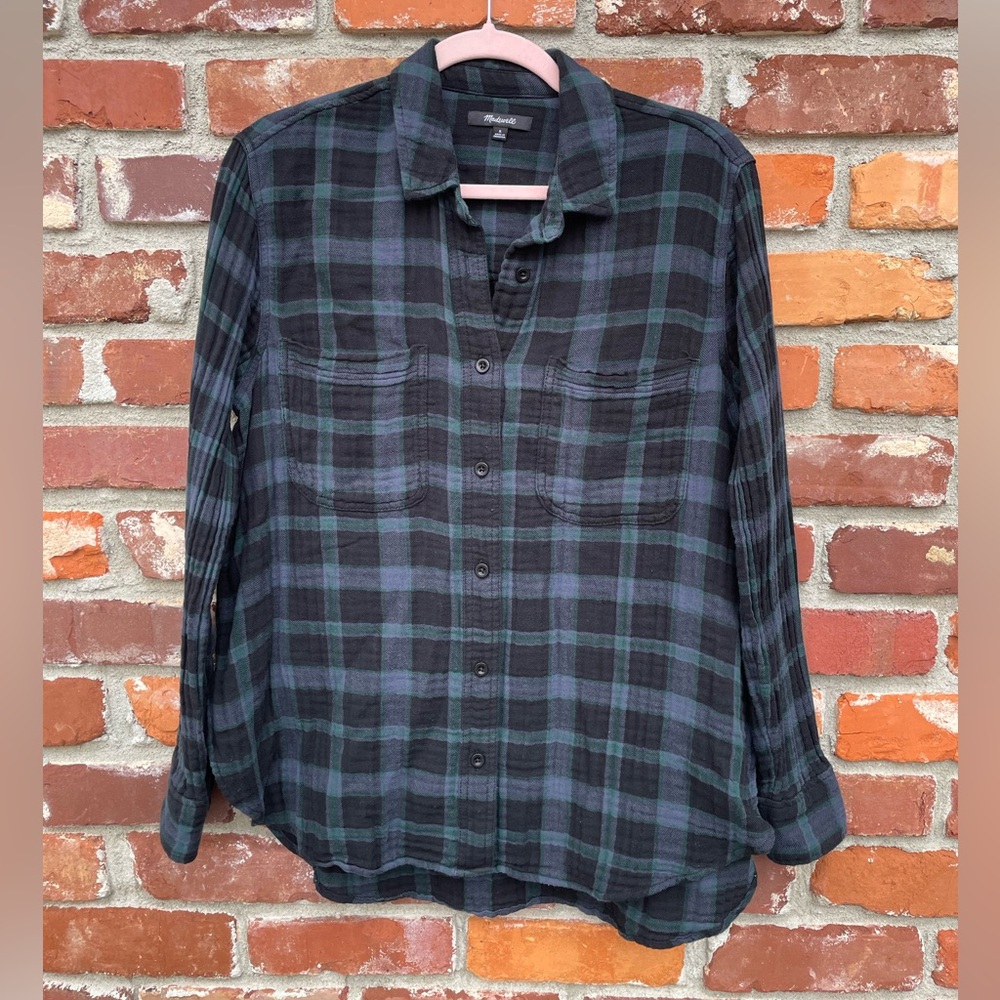 Madewell Black and Blue Plaid Casual Shirt